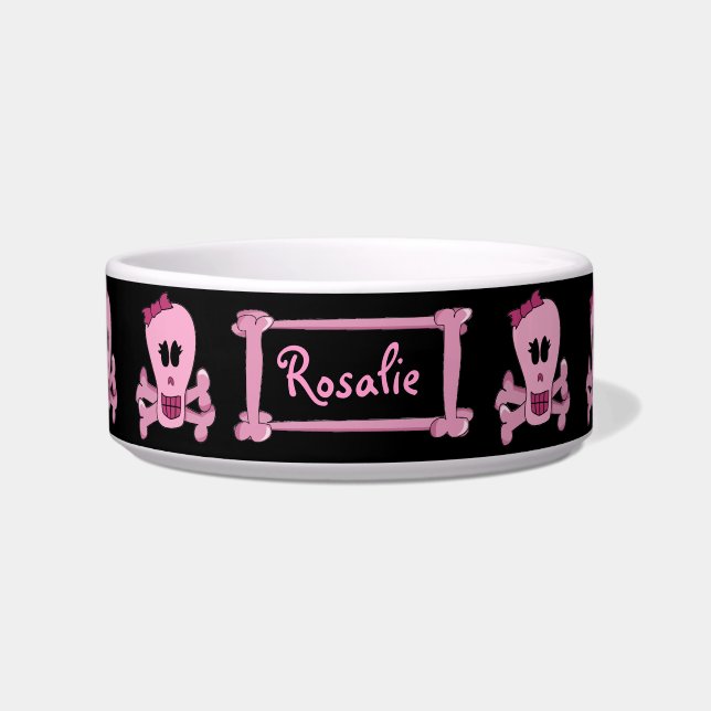 Écuelle Crâne punk rose avec la cuvette d'animal familier (Devant)