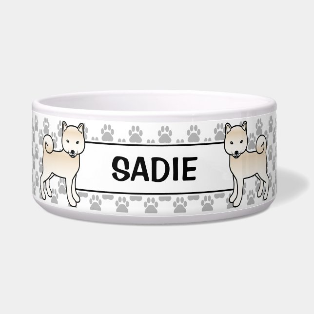 Écuelle Crème Shiba Inu mignon chien avec le nom de l'anim (Devant)