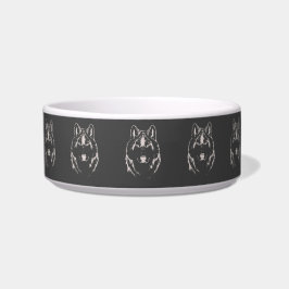 Écuelle Croquis de tête de loup gris et blanc funky