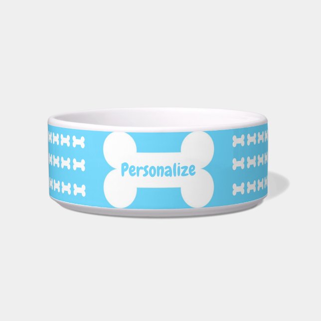 Écuelle Cute Bleu Blanc Chien Motif Os Personnalisé Chien (Devant)