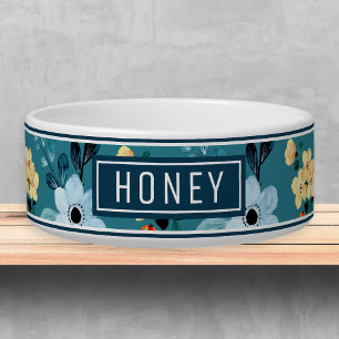 Écuelle Cute Blue Jaune Floral Nom Modèle Pet Bowl