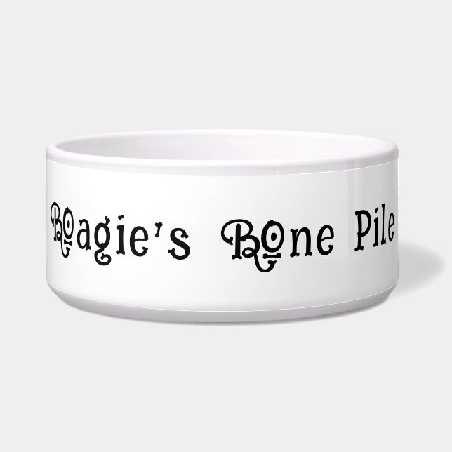Écuelle Cute Bone Text Black & White Personnalisé Animal (Devant)
