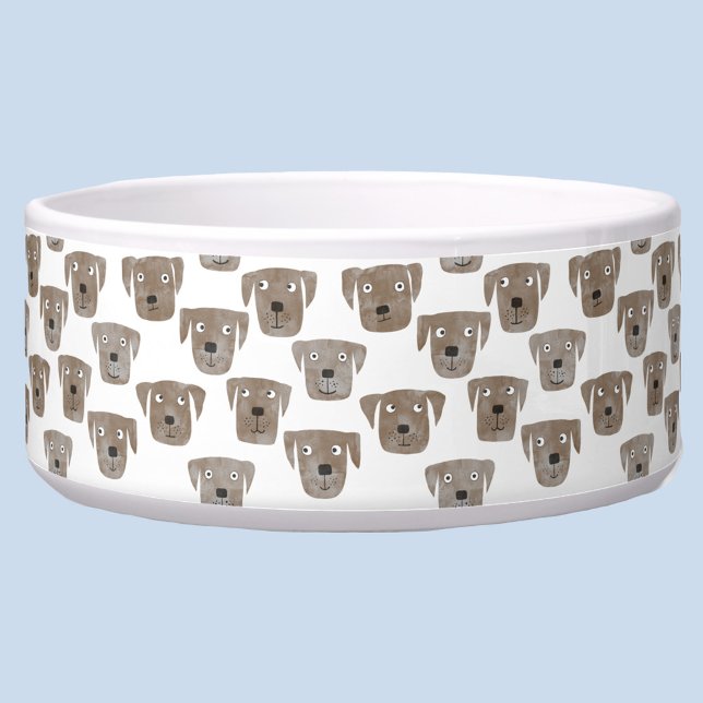Écuelle Cute chocolat Labrador Retriever Chien Aquarelle (Fun watercolor dog faces pet bowl)