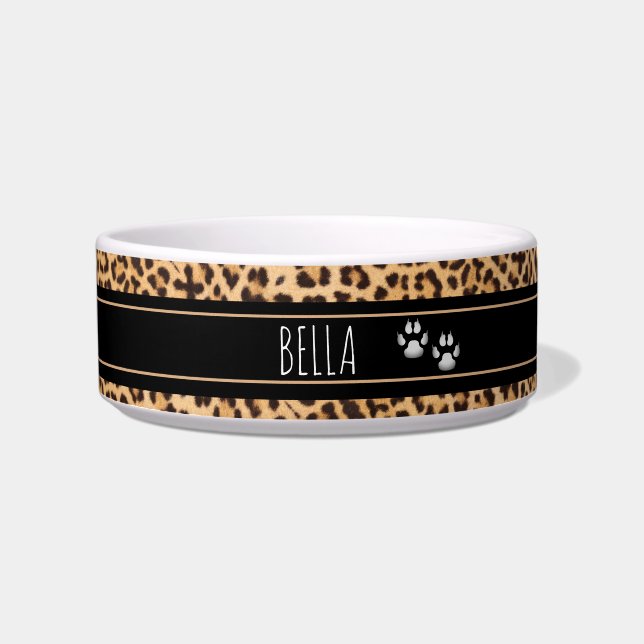 Écuelle Cute Leopard Empreintes de pattes Personnalisé Ani (Devant)