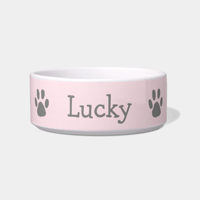 Écuelle Cute Pastel rose et gris Empreinte de patte animal (Devant)