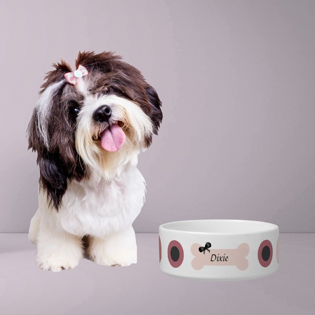 Écuelle Cute Personnalisé Grand Polka Pootté Pink Dog Bowl (Créateur téléchargé)