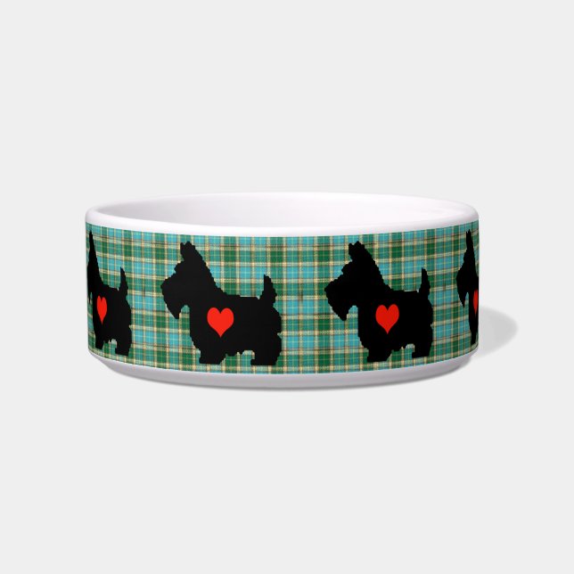 Écuelle Cuvette de chien de tartan de coeur de Scottie (Devant)