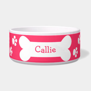 Écuelle Cuvette rose de chien avec les pattes et l'os