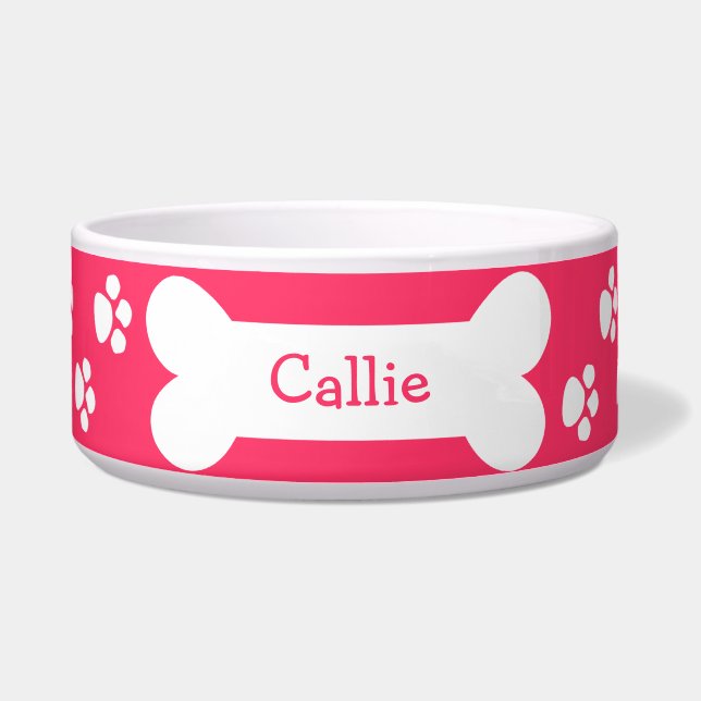 Écuelle Cuvette rose de chien avec les pattes et l'os (Devant)