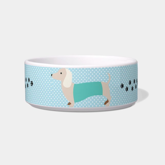 Écuelle Dachshund Bowl Blue Polka Dot Wiener Chien Disque (Devant)
