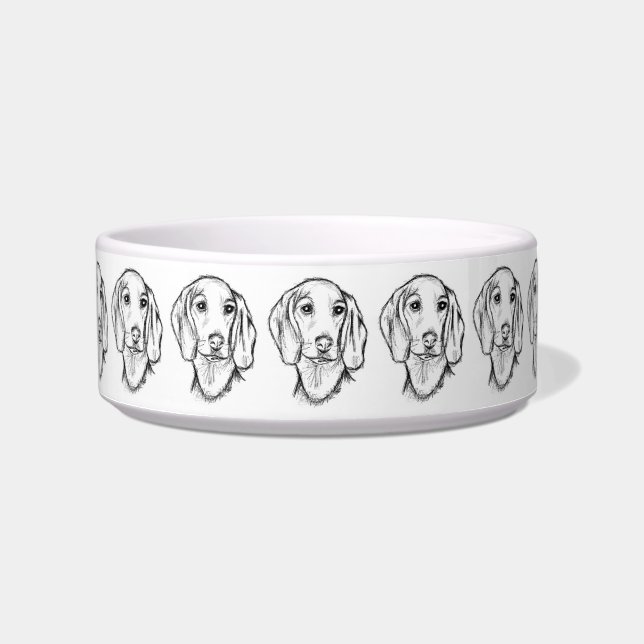 Écuelle dachshund hand drawn sketch black white puppy dog  (Devant)