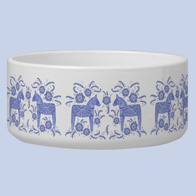 Écuelle Dala suédoise Horse Indigo Bleu et Blancs Bowl (Swedish Dala Horse blue and white pet bowl)
