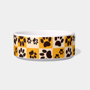 Écuelle Damier Empreinte de Patte de Chat Jaune Ensoleillé
