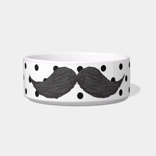 Écuelle Dessin drôle de moustache et pois noir (Devant)