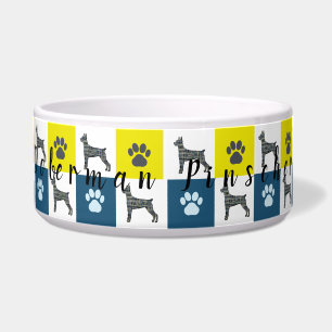 Écuelle Doberman Pinscher Chien & Paw Yellow Grid Poet Bow