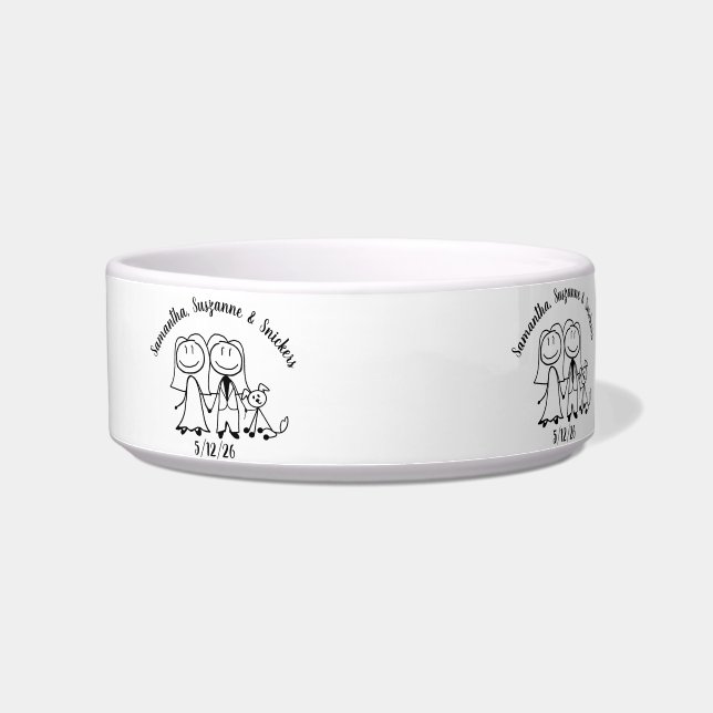 Écuelle Dog and Two Brides Wedding Couple Personalized (Gauche)