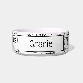 Écuelle Doodles de chat, Funny Black et White Kitties Moti