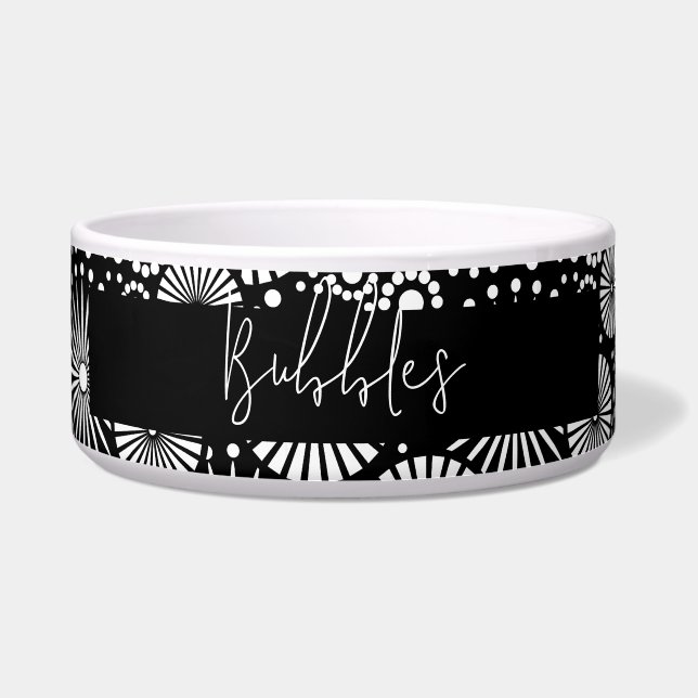 Écuelle Elegant Black White Geometric Starburst Pet Name  (Devant)