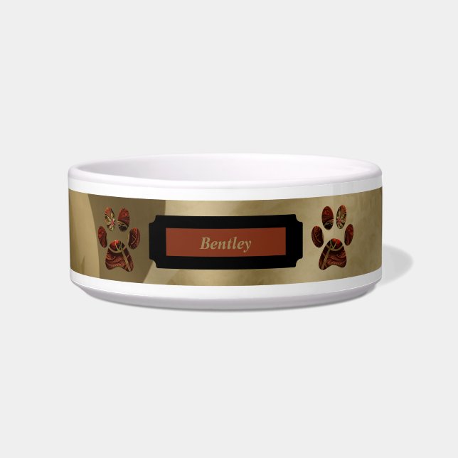 Écuelle Elégant bol de chien monogrammé rouge or avec patt (Devant)