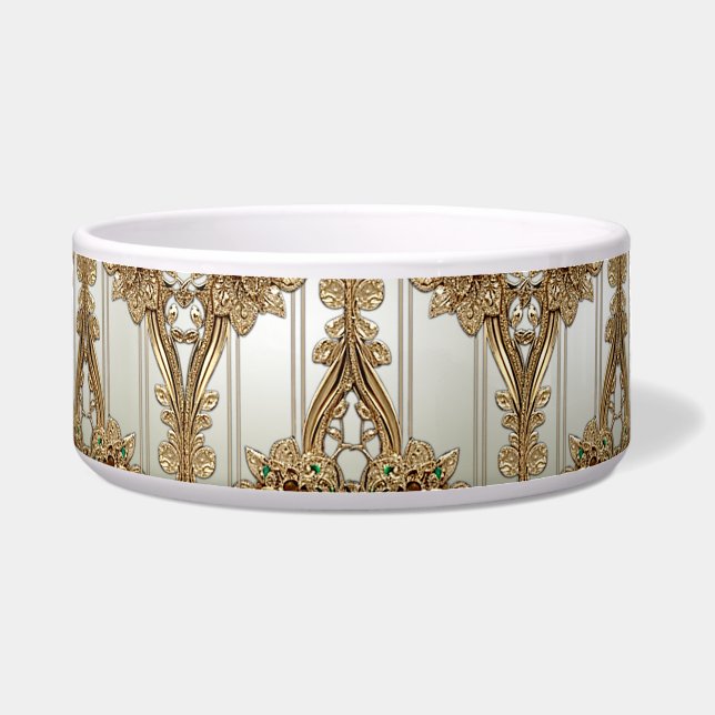 Écuelle Elegant Gold Ornate Ceramic Pet Bowl (Devant)