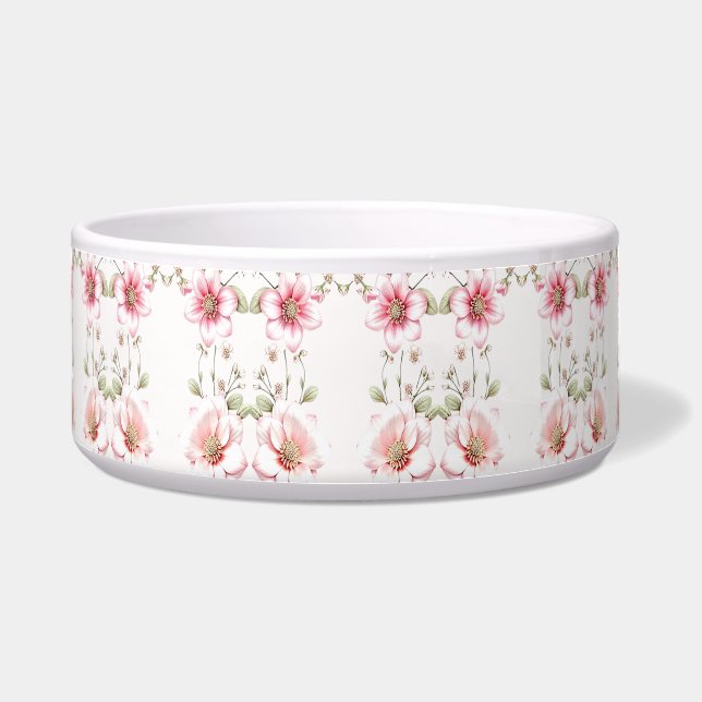 Écuelle Elegant Pink White Floral Ceramic Pet Bowl (Devant)