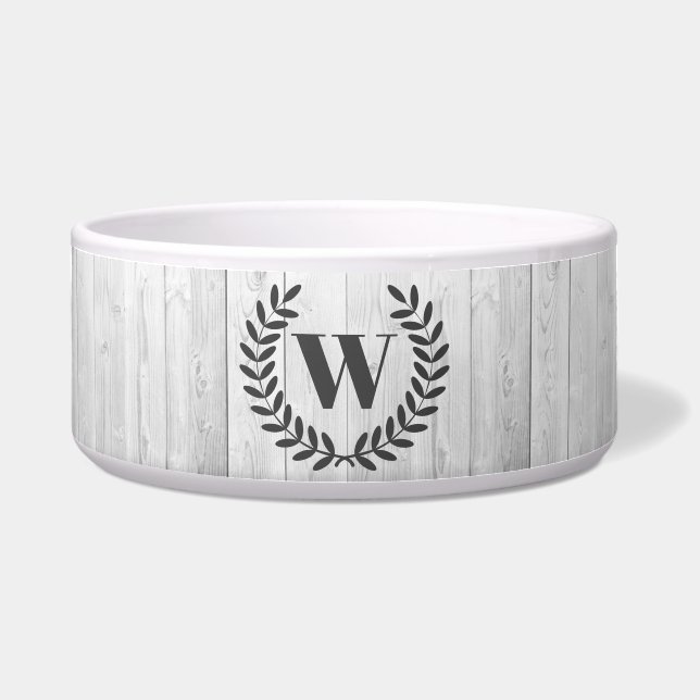 Écuelle Elégant Rustique Blanc Laurelles Gris | Monogramme (Devant)