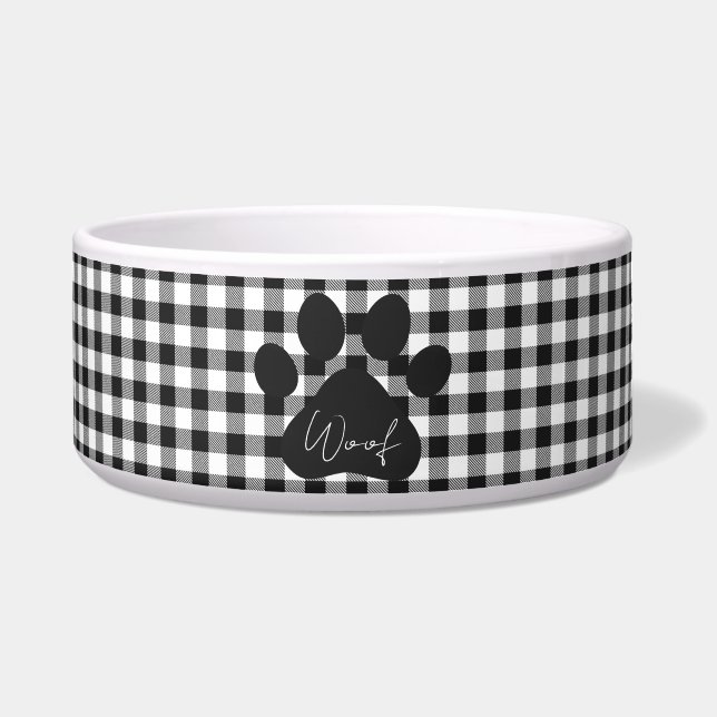 Écuelle Empreinte de patte noir blanc WOOF Buffalo Plaid C (Devant)