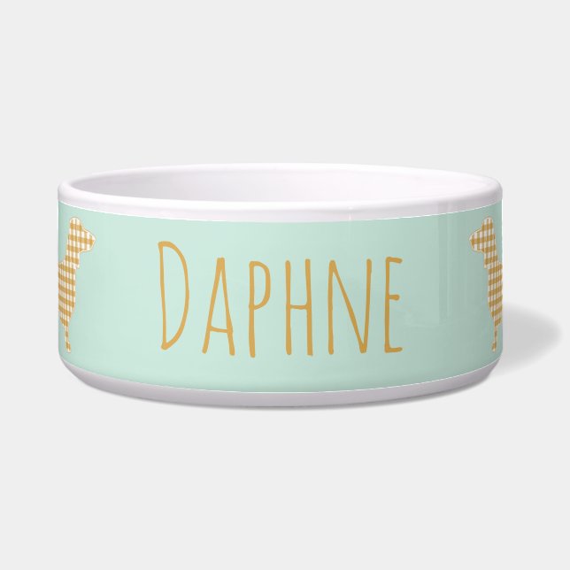 Écuelle en vichy Dachshund sur Duck Egg Blue - Nom Décontr (Devant)