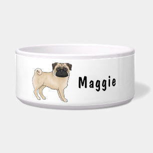 Écuelle Fawn Pug Chien de Dessin Animé Mignon Avec Nom Per