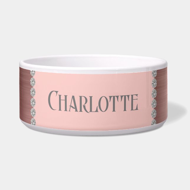 Écuelle Fille Rose Gold Personnalisé Chien chat animal de  (Devant)