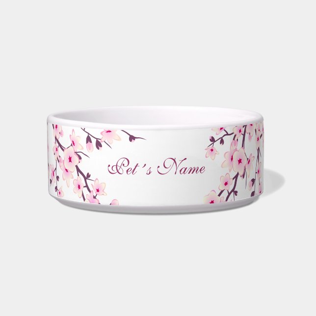 Écuelle Fleur de cerisier rose blanc Nom de l'animal Bowl (Devant)