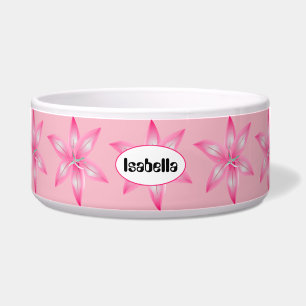 Écuelle Fleur rose N'Importe Quel Nom Chien Bowl
