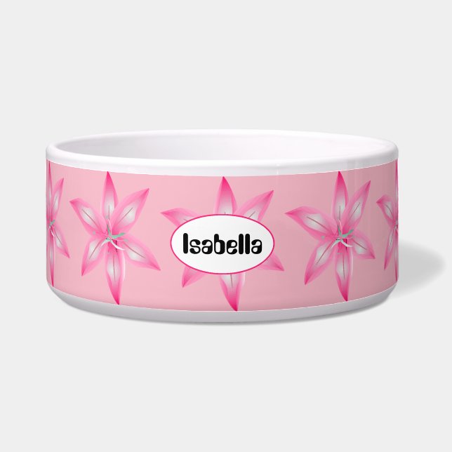 Écuelle Fleur rose N'Importe Quel Nom Chien Bowl (Devant)