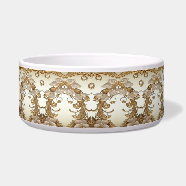 Écuelle Fleurs blanches céramique or décoratif Pet Bowl (Devant)