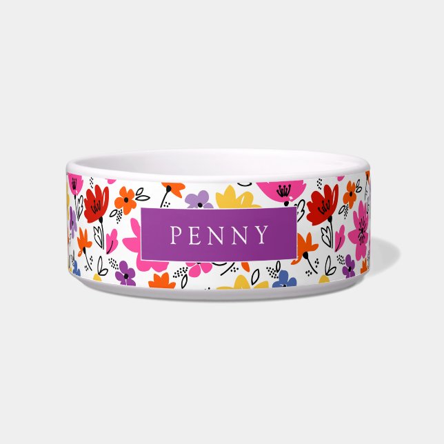 Écuelle Fleurs de printemps joyeuses Chien personnalisé (Devant)