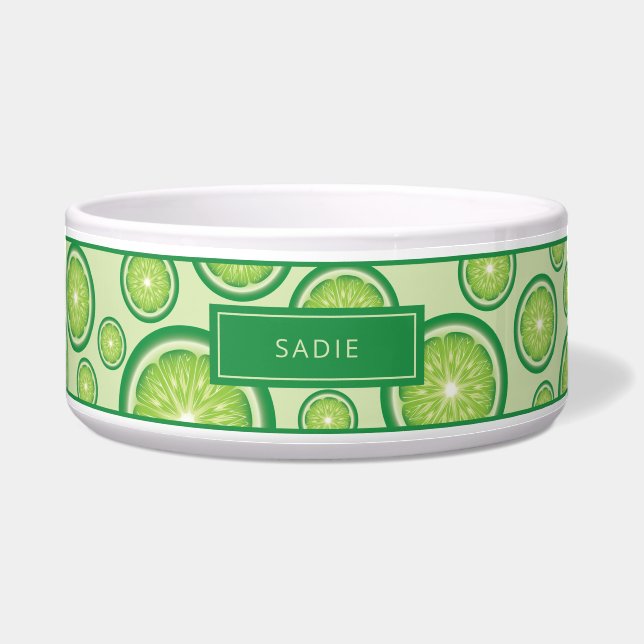 Écuelle Fruits de Lime Vert Motif avec nom de animal (Devant)