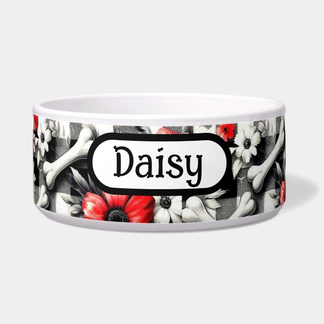 Écuelle Gingham Monogrammé Carreaux Noir Blanc Rouge Flora (Devant)