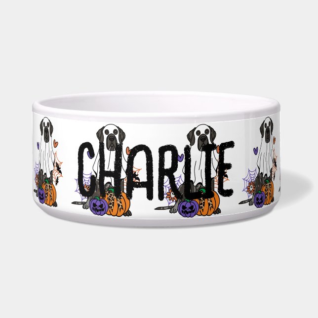 Écuelle Grand Dane Black Halloween chien fantôme (Devant)