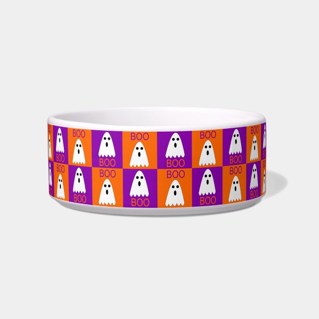 Écuelle Halloween Boo Ghost Purple et Carrés orange (Devant)