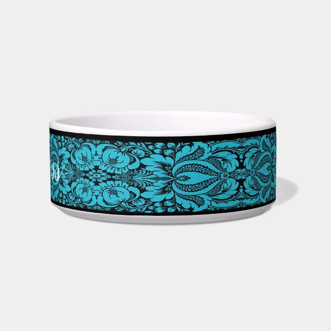 Écuelle Imaginaire bleu personnalisé Floral Pet Bowl (Droite)