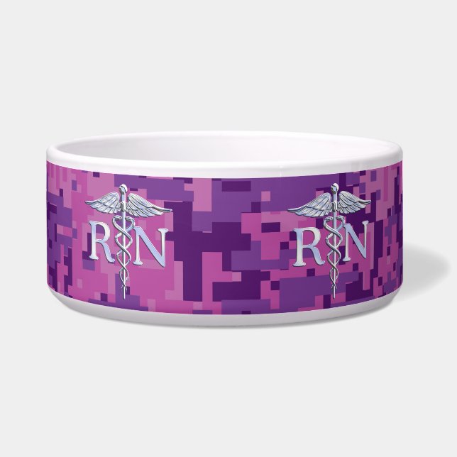 Écuelle Infirmière inscrite RN Silver Caduceus Fuchsia Cam (Devant)