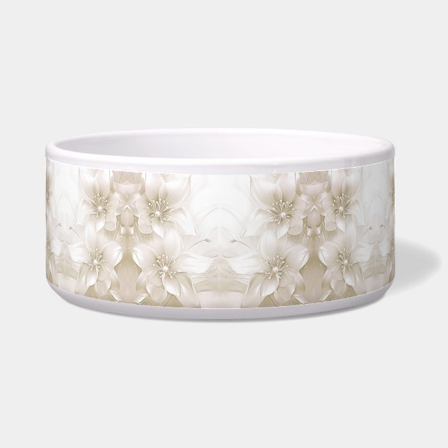 Écuelle Ivory White Flowers Ceramic Pet Bowl (Devant)