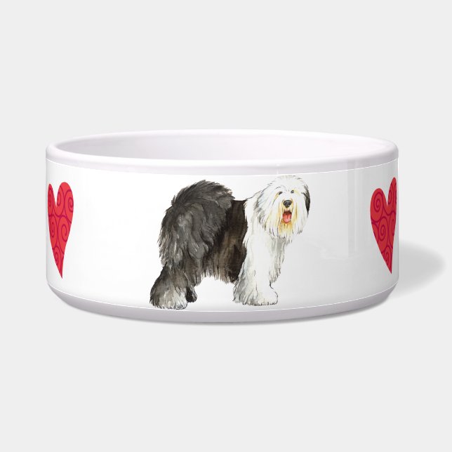 Écuelle J'aime mon vieux chien de berger anglais (Droite)