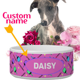 Écuelle J'aime Pickleball rose avec le nom Pet