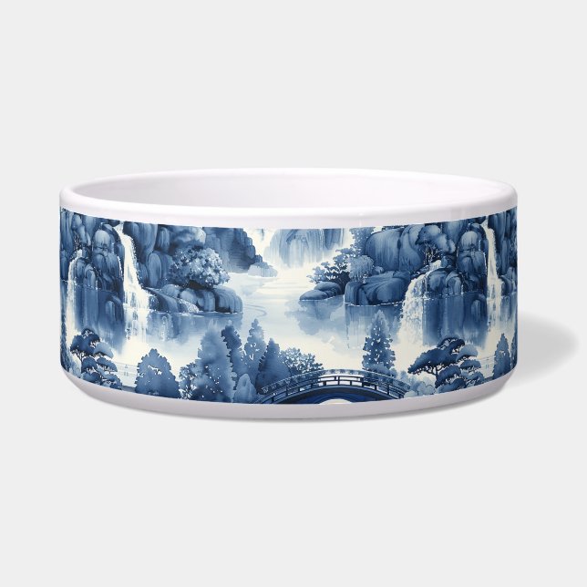 Écuelle Jardin d'eau japonais en porcelaine blanche bleue (Devant)