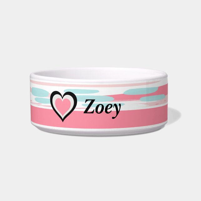 Écuelle Joli bol de chien en céramique rose avec coeur (Devant)