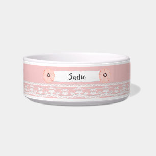 Écuelle Joli bol de chien rose avec fleurs et dentelle