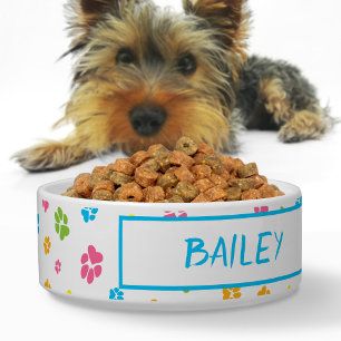 Écuelle Joli chien coloré Empreintes de pattes Motif Nom p