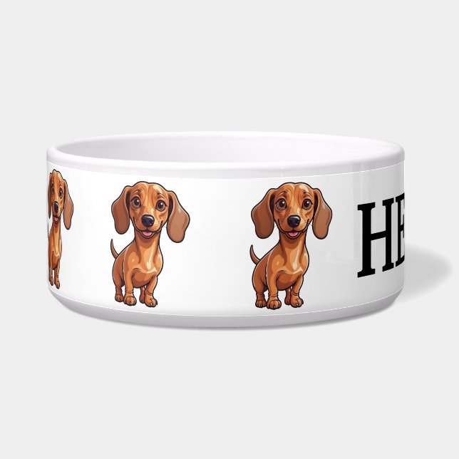 Écuelle Joli Dachshund de Dessin Animé Personnalisé (Gauche)