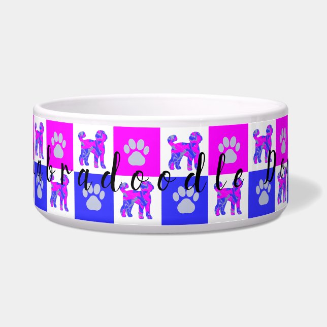 Écuelle Labradoodle Chien & Paw Hot Pink et Blue (Devant)
